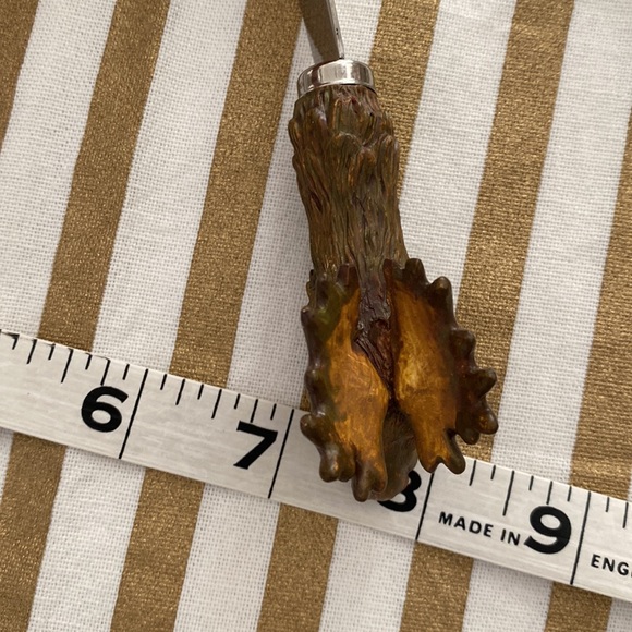 Gold and white stripe elegant fringe tea towel and moose condiment knife, NWOT - Picture 8 of 10